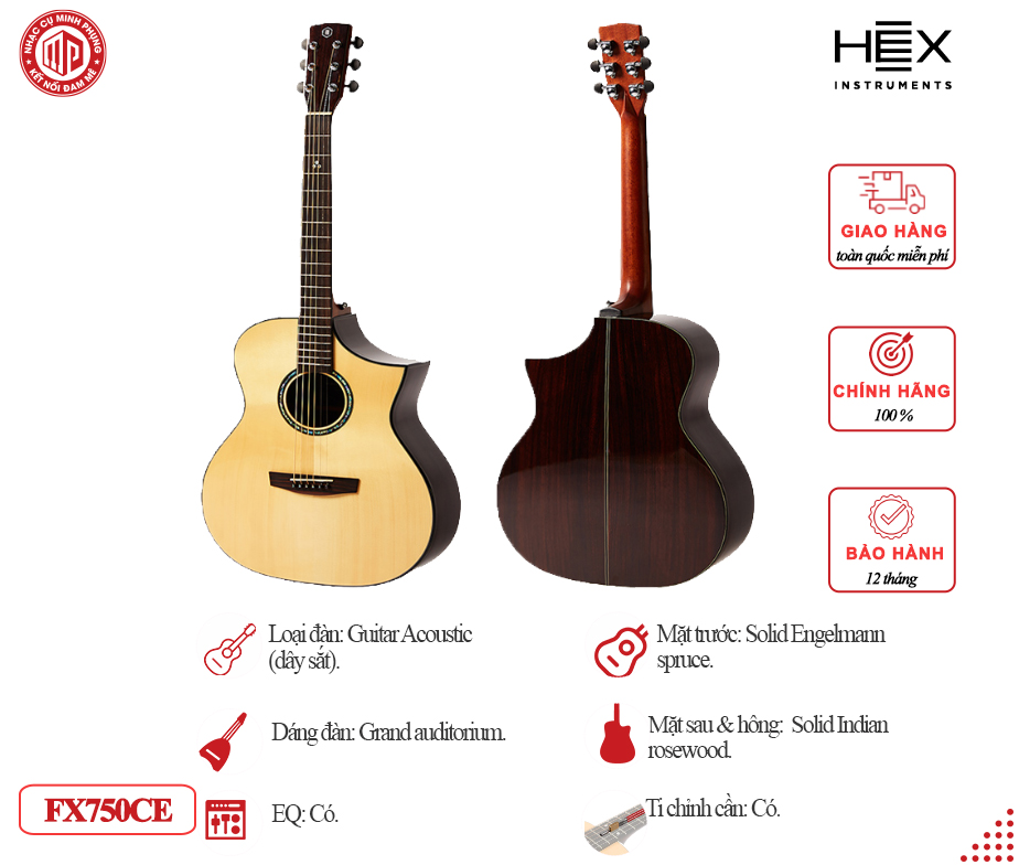 Đàn Guitar Acoustic HEX FX750CE